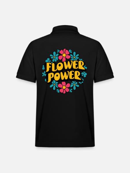 Flower Power 1960 & 1970 Retro 60s 70s Groovy - Stanley/Stella Unisex Organic Polo Shirt PREPSTER - black