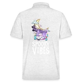 Three Headed Dog and Moon Halloween Design - Stanley/Stella Unisex Organic Polo Shirt PREPSTER - heather white - Back - Andy (188cm)