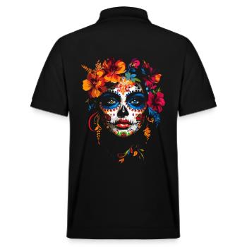 Coloré La Catrina Sugar Skull Femme avec des fleurs - Polo PREPSTER bio Stanley/Stella Unisexe - noir - Dos - Andy (188cm)