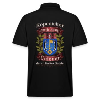 Köpenicker durch Geburt Unioner durch Gottes Gnade - Stanley/Stella Unisex Bio-Poloshirt PREPSTER - Schwarz - Hinten - Andy (188cm)