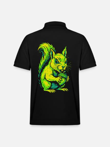 Angry Neon Squirrel with Nut - Stanley/Stella Unisex Organic Polo Shirt PREPSTER - black