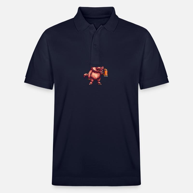 Schwein Bier Pixel Wildschwein - Stanley/Stella Unisex Bio-Poloshirt PREPSTER - Navy