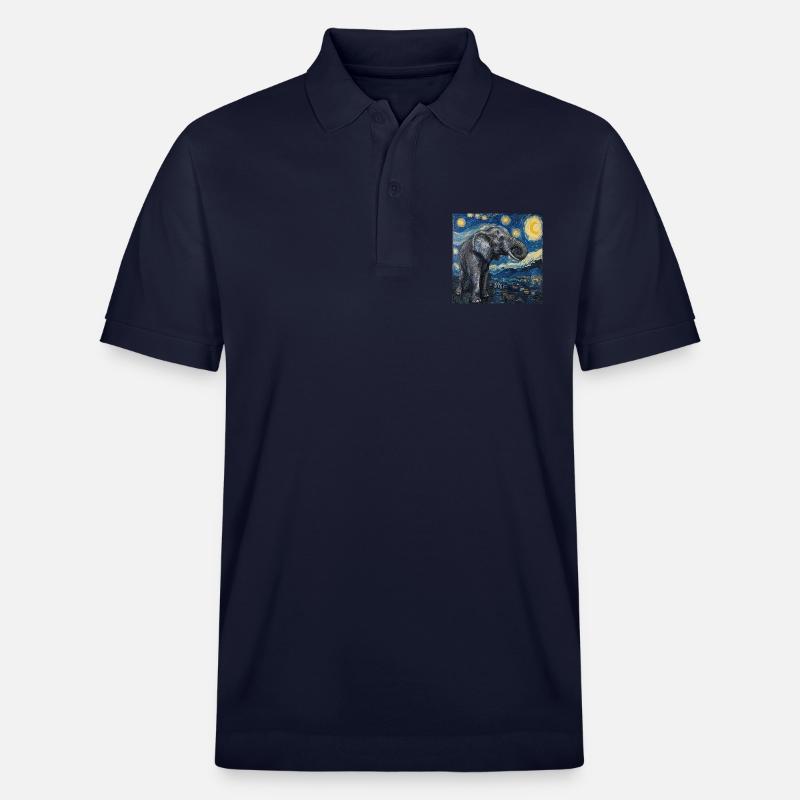 Éléphant, Van Gogh, Nuit étoilée - Polo PREPSTER bio Stanley/Stella Unisexe - bleu marine