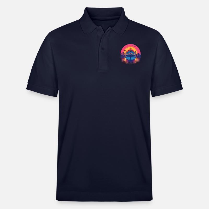 Synthwave cruise ship sunset - Stanley/Stella Unisex Bio-Poloshirt PREPSTER - Navy