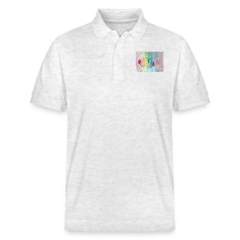 Chakras Love Abstract Art - Stanley/Stella Unisex Organic Polo Shirt PREPSTER - heather white - Front - Roxy (174cm) & Andy (188cm)