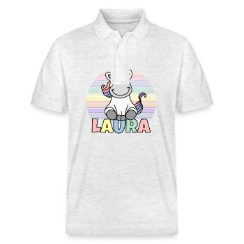 Laura Einhorn Name - Stanley/Stella Unisex Bio-Poloshirt PREPSTER - Weiß meliert - Vorne - Roxy (174cm) & Andy (188cm)