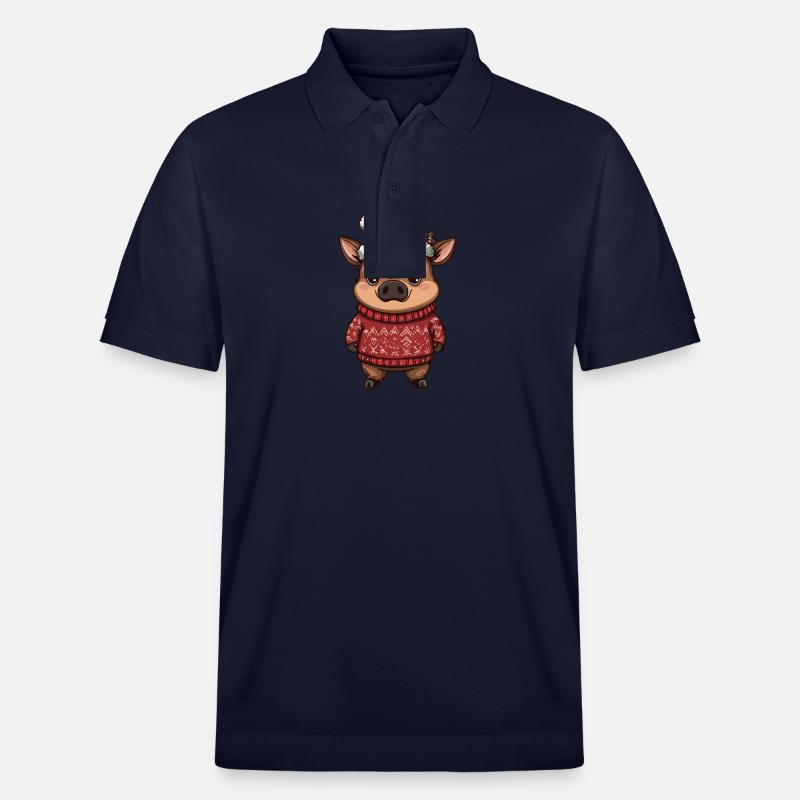Cochon Noël Comique Sanglier - Polo PREPSTER bio Stanley/Stella Unisexe - bleu marine