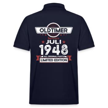 75. Geburtstag Mann Oldtimer Juli Jahrgang 1948 - Stanley/Stella Unisex Bio-Poloshirt PREPSTER - Navy - Hinten - Andy (188cm)