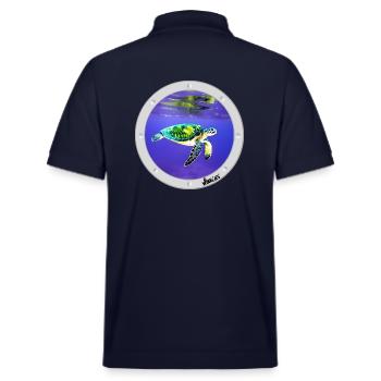 WINKYES Porthole Sea Turtle A.I. Art - Stanley/Stella Unisex Organic Polo Shirt PREPSTER - navy - Back - Andy (188cm)