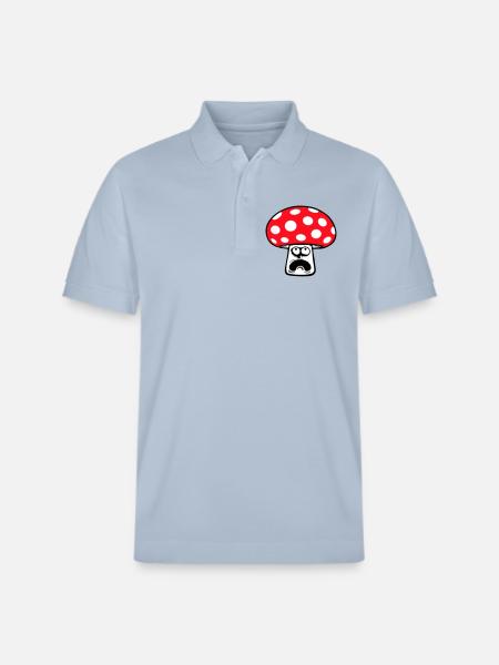 Mushroom frightened, panicking, looking up, - Stanley/Stella Unisex Organic Polo Shirt PREPSTER - sky blue