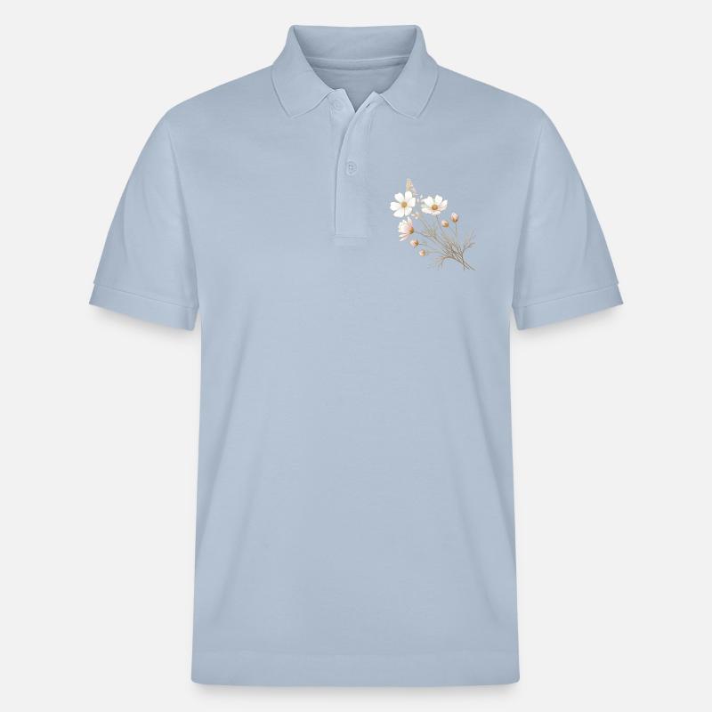 Accents dorés, fleurs blanches - Polo PREPSTER bio Stanley/Stella Unisexe - bleu ciel