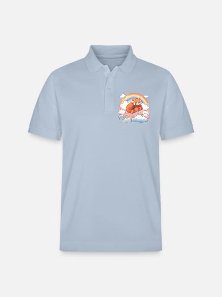 Red Panda in Rainbow Cloud Cake - Stanley/Stella Unisex Organic Polo Shirt PREPSTER - sky blue