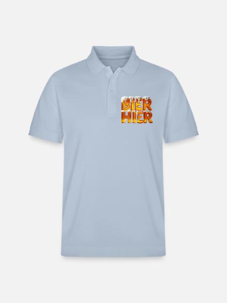 Bier? Hier! – 3D Bierglas-Buchstaben mit Schaum - Stanley/Stella Unisex Bio-Poloshirt PREPSTER - sky Blue