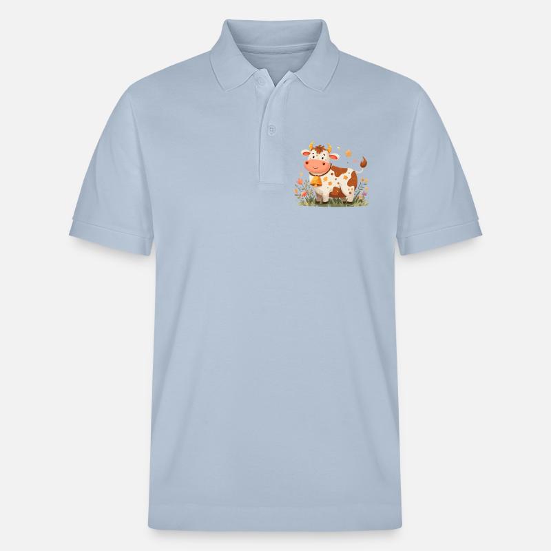 Kuh mit Glocke im Blütenfeld - Stanley/Stella Unisex Bio-Poloshirt PREPSTER - sky Blue