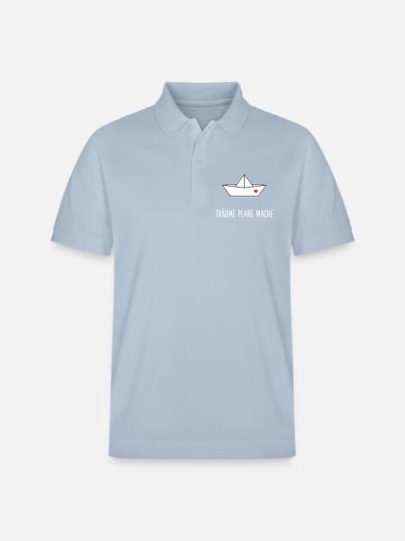 Dreams Plan Make Boat Heart - Stanley/Stella Unisex Organic Polo Shirt PREPSTER - sky blue