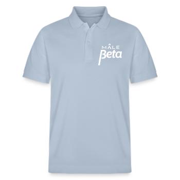 Mâle Bêta, chapeau Fedora, texte blanc - Polo PREPSTER bio Stanley/Stella Unisexe - bleu ciel - Devant - Roxy (174cm) & Andy (188cm)