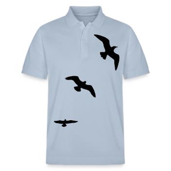 Möwen Vögel drei 3 Flug Reise Urlaub Strand segeln - Stanley/Stella Unisex Bio-Poloshirt PREPSTER - sky Blue - Vorne - Roxy (174cm) & Andy (188cm)