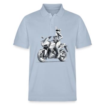 Biker Girl - Motorbike Design - Stanley/Stella Unisex Bio-Poloshirt PREPSTER - sky Blue - Vorne - Roxy (174cm) & Andy (188cm)