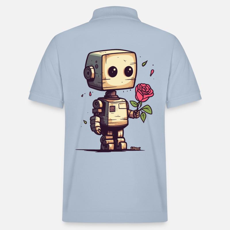 Kleiner Roboter mit einer Rose - Stanley/Stella Unisex Bio-Poloshirt PREPSTER - sky Blue