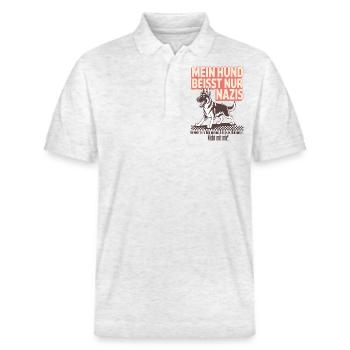 Mein Schaeferhund beisst nur Nazis - Stanley/Stella Unisex Bio-Poloshirt PREPSTER - Weiß meliert - Vorne - Roxy (174cm) & Andy (188cm)