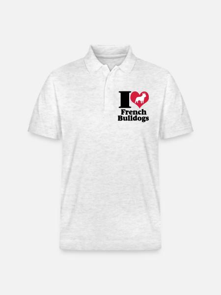 I Love French Bulldogs ... / + - Stanley/Stella Unisex Organic Polo Shirt PREPSTER - heather white
