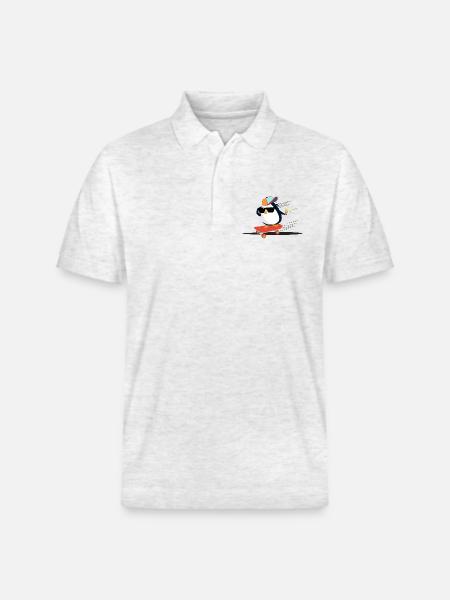 Cool penguin on skateboard - Stanley/Stella Unisex Organic Polo Shirt PREPSTER - heather white