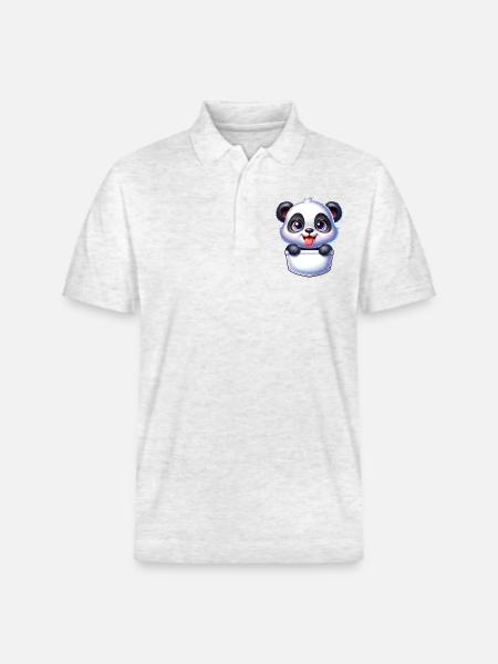 Panda in a Pocket - Stanley/Stella Unisex Organic Polo Shirt PREPSTER - heather white