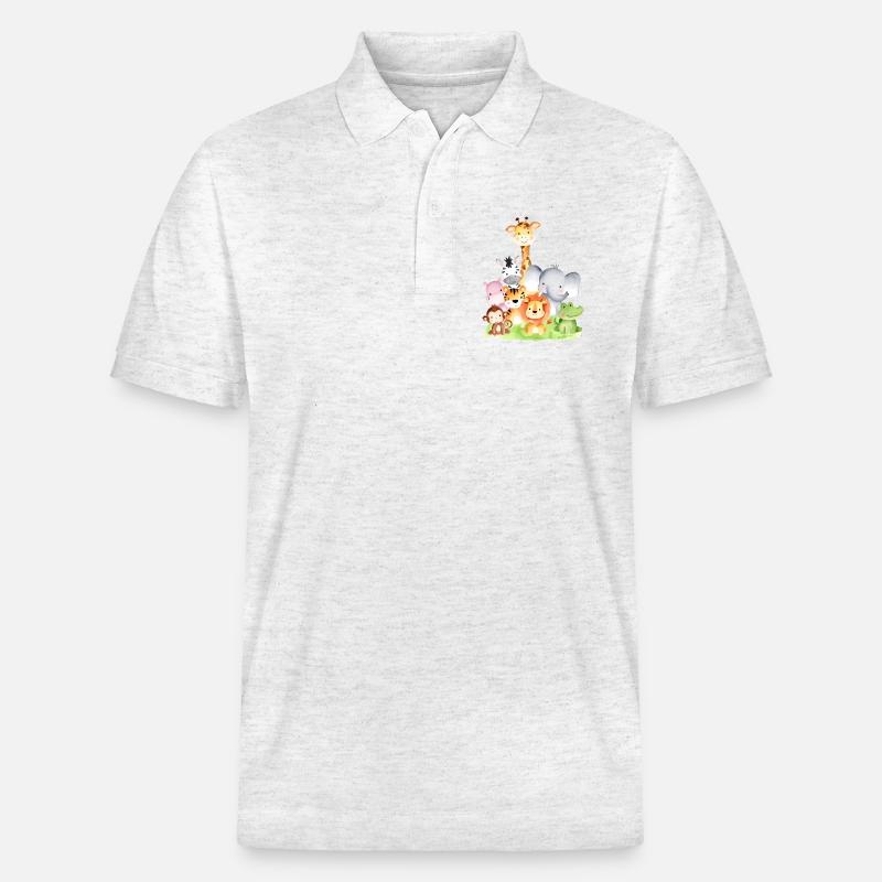 Animaux d'Afrique mignons – 🦁 🐵 🐊 à l'aquarelle - Polo PREPSTER bio Stanley/Stella Unisexe - blanc chiné