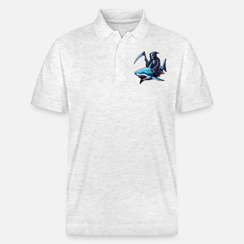 Skeleton Reaper chevauche un requin - Polo PREPSTER bio Stanley/Stella Unisexe - blanc chiné