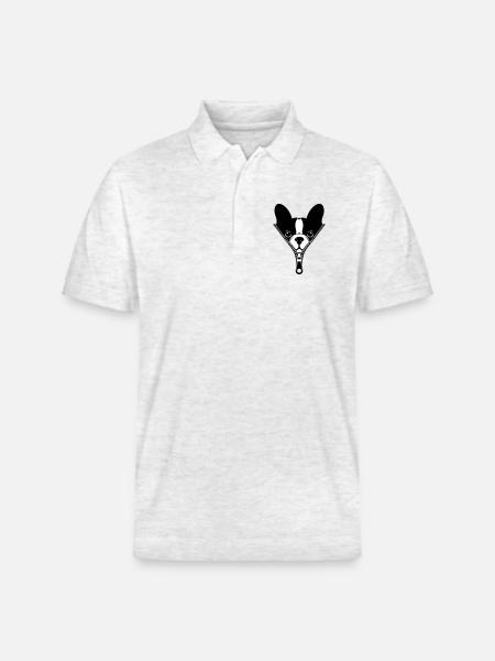 French Bulldog in a Zipper - Stanley/Stella Unisex Organic Polo Shirt PREPSTER - heather white