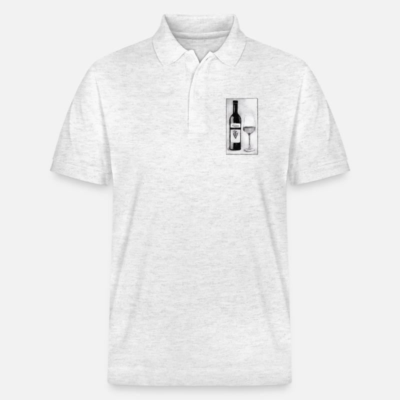 Weinflasche mit Glas - Druckvorlage handgeschnitzt - Stanley/Stella Unisex Bio-Poloshirt PREPSTER - Weiß meliert