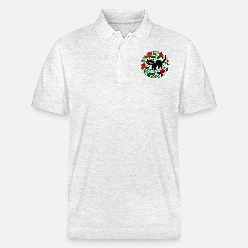 Schwarze Katze & Mohnblumen - Stanley/Stella Unisex Bio-Poloshirt PREPSTER - Weiß meliert