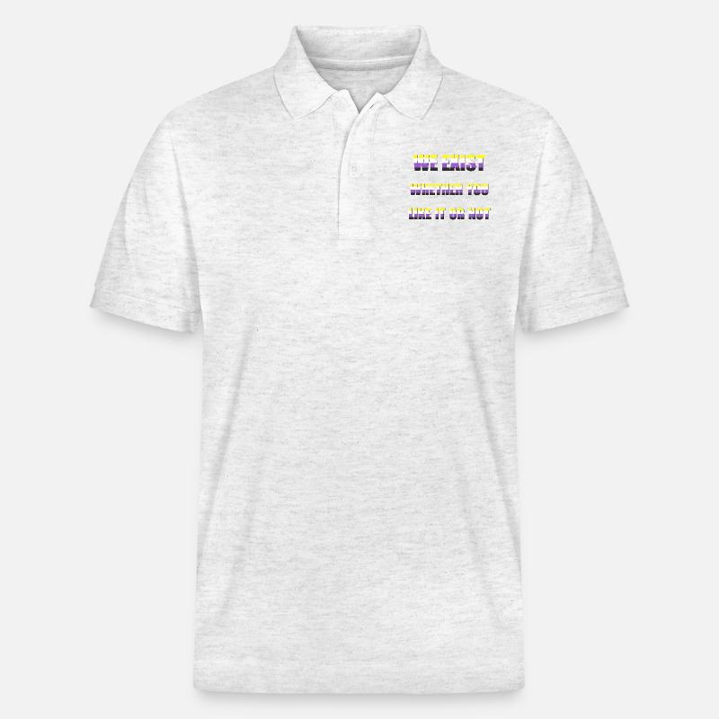 We Exist - Non-Binary Flag - Stanley/Stella Unisex Organic Polo Shirt PREPSTER - heather white