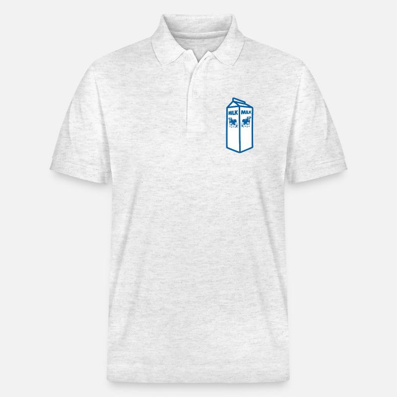 Blauer Milchkarton und Kuh-Design - Stanley/Stella Unisex Bio-Poloshirt PREPSTER - Weiß meliert