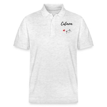Catmom-Design mit Katze und Herzen - Stanley/Stella Unisex Bio-Poloshirt PREPSTER - Weiß meliert - Vorne - Roxy (174cm) & Andy (188cm)