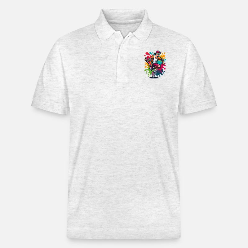 Skateboard mit Farbklecksen - Stanley/Stella Unisex Bio-Poloshirt PREPSTER - Weiß meliert