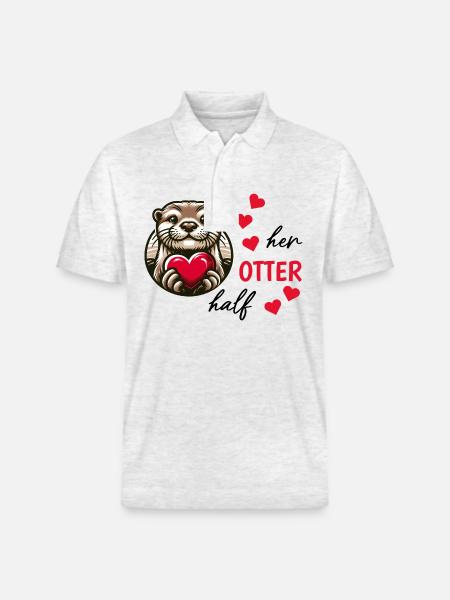 Otter Half Love Gift - Stanley/Stella Unisex Organic Polo Shirt PREPSTER - heather white