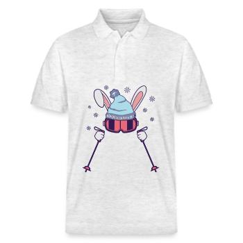 Osterhase beim Skifahren Lustiges Ostergeschenk - Stanley/Stella Unisex Bio-Poloshirt PREPSTER - Weiß meliert - Vorne - Roxy (174cm) & Andy (188cm)