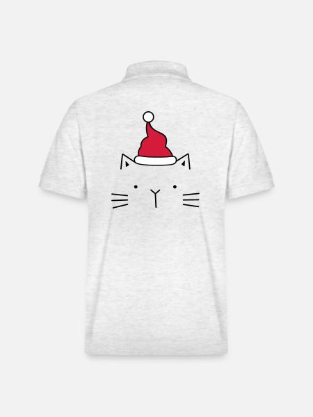 Cat Santa Claus Christmas hat Christmas - Stanley/Stella Unisex Organic Polo Shirt PREPSTER - heather white