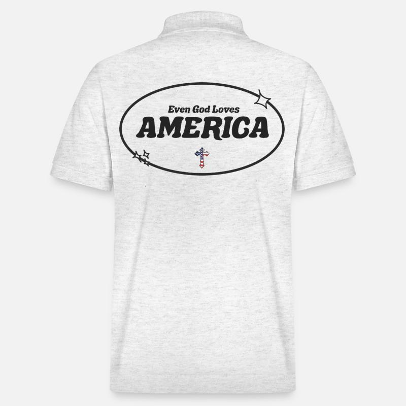 Even God Worships America - Stanley/Stella Unisex Organic Polo Shirt PREPSTER - heather white
