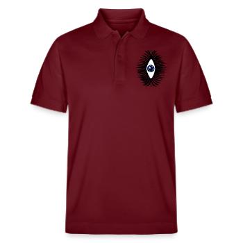 Lucky Amulet Eye Psychedelic Green Vertical - Stanley/Stella Unisex Organic Polo Shirt PREPSTER - burgundy - Front - Roxy (174cm) & Andy (188cm)