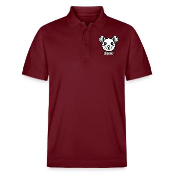 Cute looking Mouse - "Cheese" Design - Stanley/Stella Unisex Organic Polo Shirt PREPSTER - burgundy - Front - Roxy (174cm) & Andy (188cm)