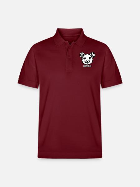 Cute looking Mouse - "Cheese" Design - Stanley/Stella Unisex Organic Polo Shirt PREPSTER - burgundy