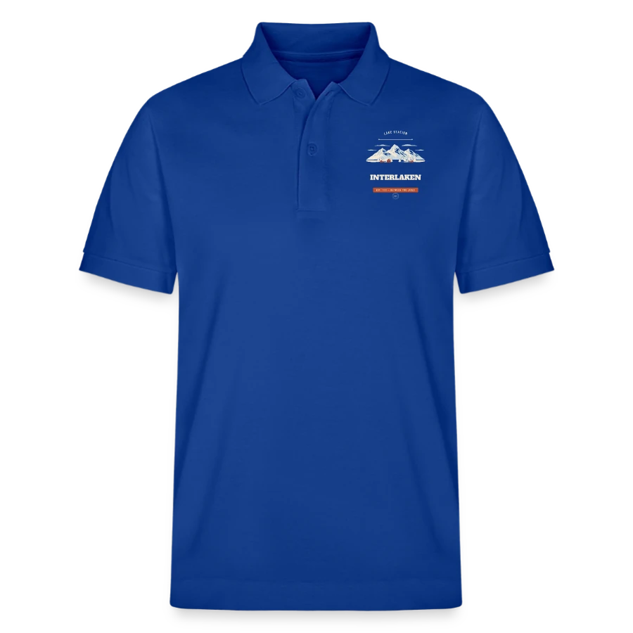 Interlaken badge on a stanley/stella unisex organic polo shirt prepster, majorelle blue
