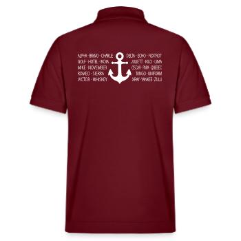 NATO-Alphabet Seefunk mit Anker weiß - Stanley/Stella Unisex Bio-Poloshirt PREPSTER - Burgunderrot - Hinten - Andy (188cm)