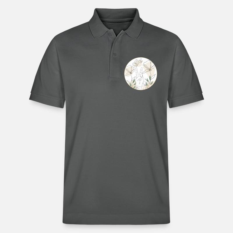 Paix - Main et Fleurs - Art au trait - paix - Polo PREPSTER bio Stanley/Stella Unisexe - charbon