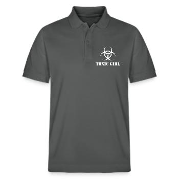 Toxic Girl White Font - Stanley/Stella Unisex Organic Polo Shirt PREPSTER - anthracite - Front - Roxy (174cm) & Andy (188cm)