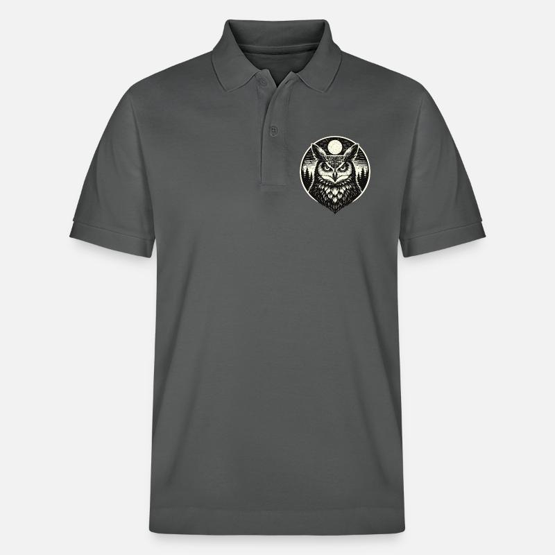Silent Watch -  Eule im Woodcut Stil - Stanley/Stella Unisex Bio-Poloshirt PREPSTER - Anthrazit
