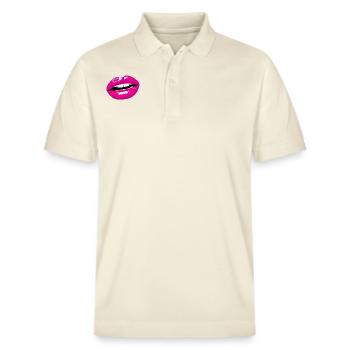 Rosa Illustrative Lips T-Shirt - Stanley/Stella Unisex Bio-Poloshirt PREPSTER - Natur - Vorne - Roxy (174cm) & Andy (188cm)