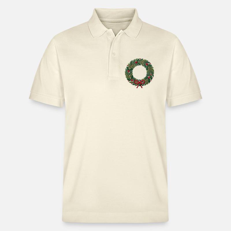Couronne de Noël brodée, scalable (imprimée) - Polo PREPSTER bio Stanley/Stella Unisexe - écru doux